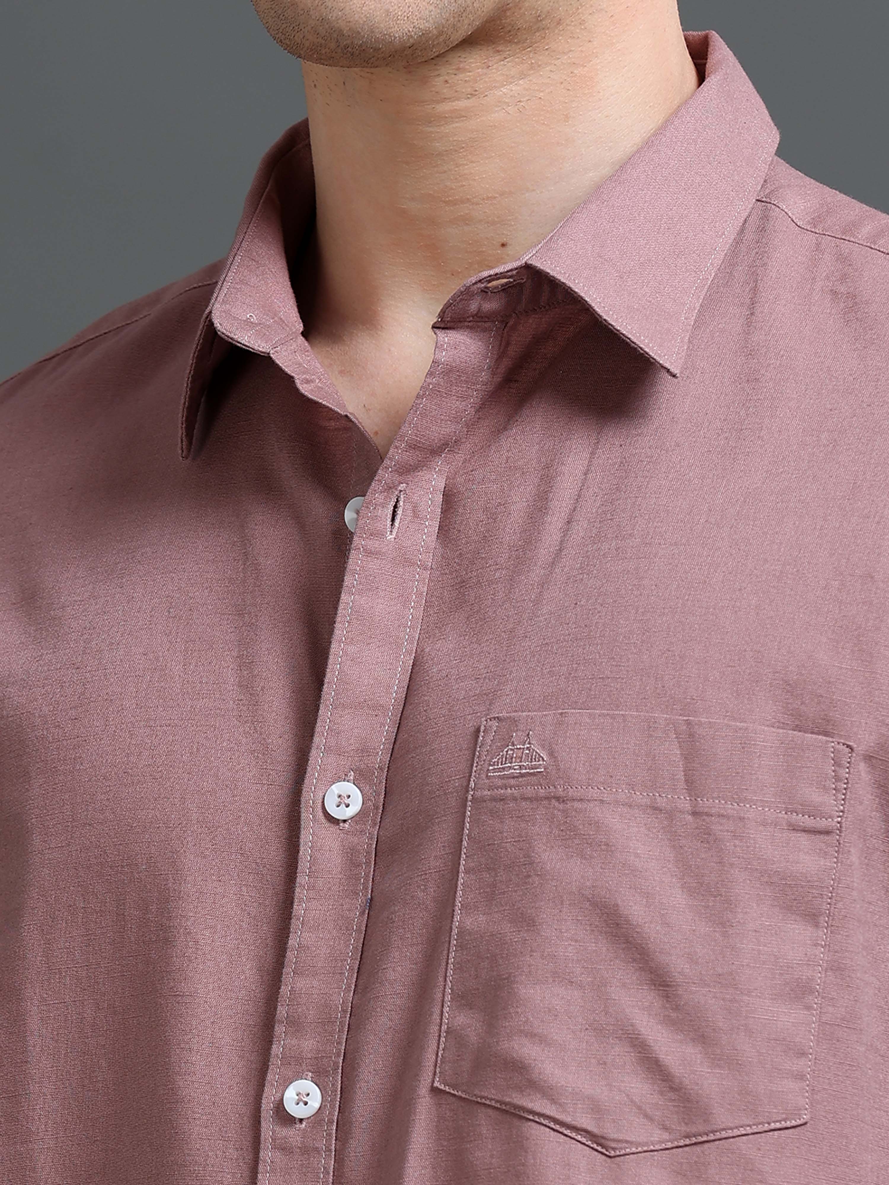 Men Mauve Slub Solid Shirt
