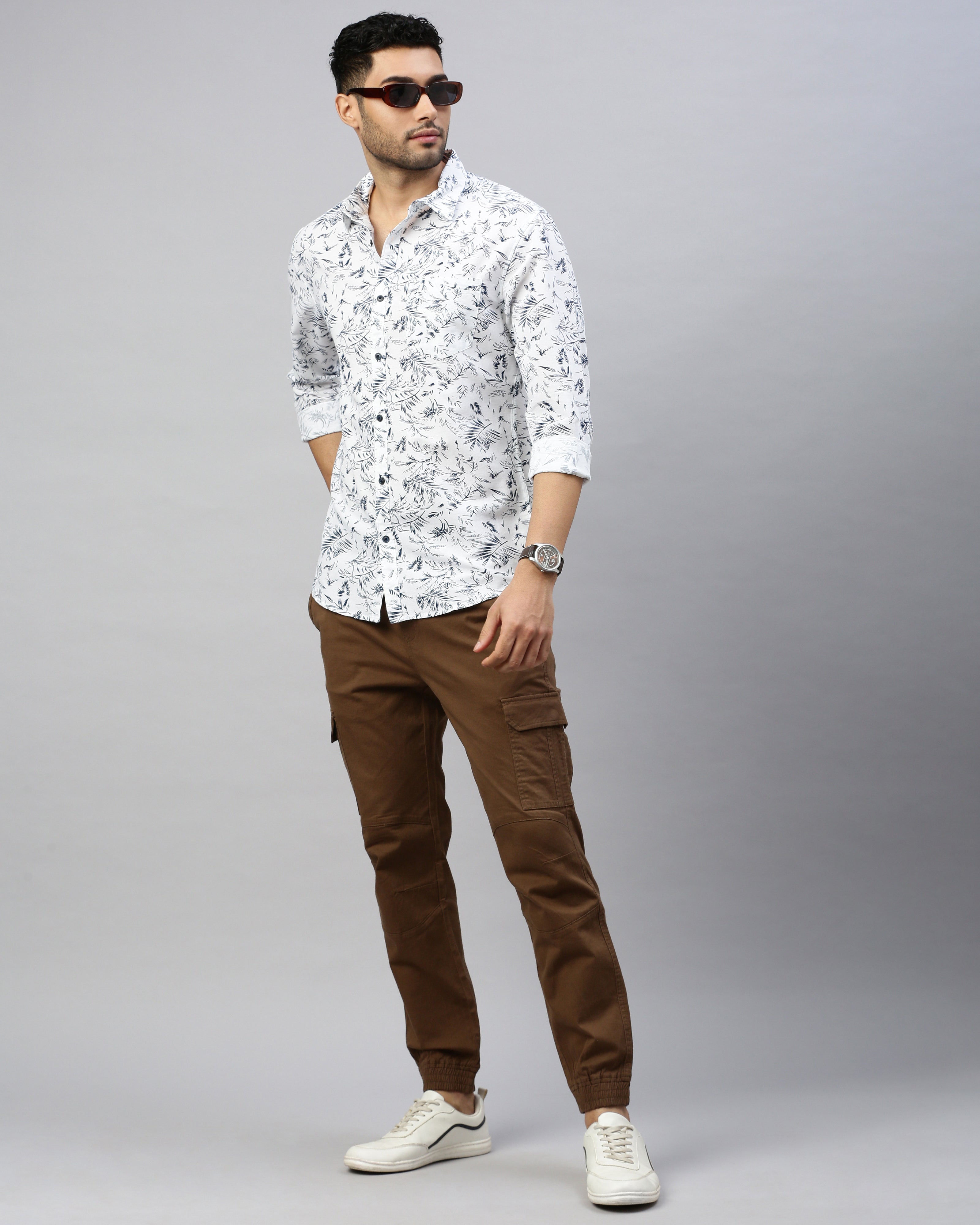 Men White Cotton Slim Shirt