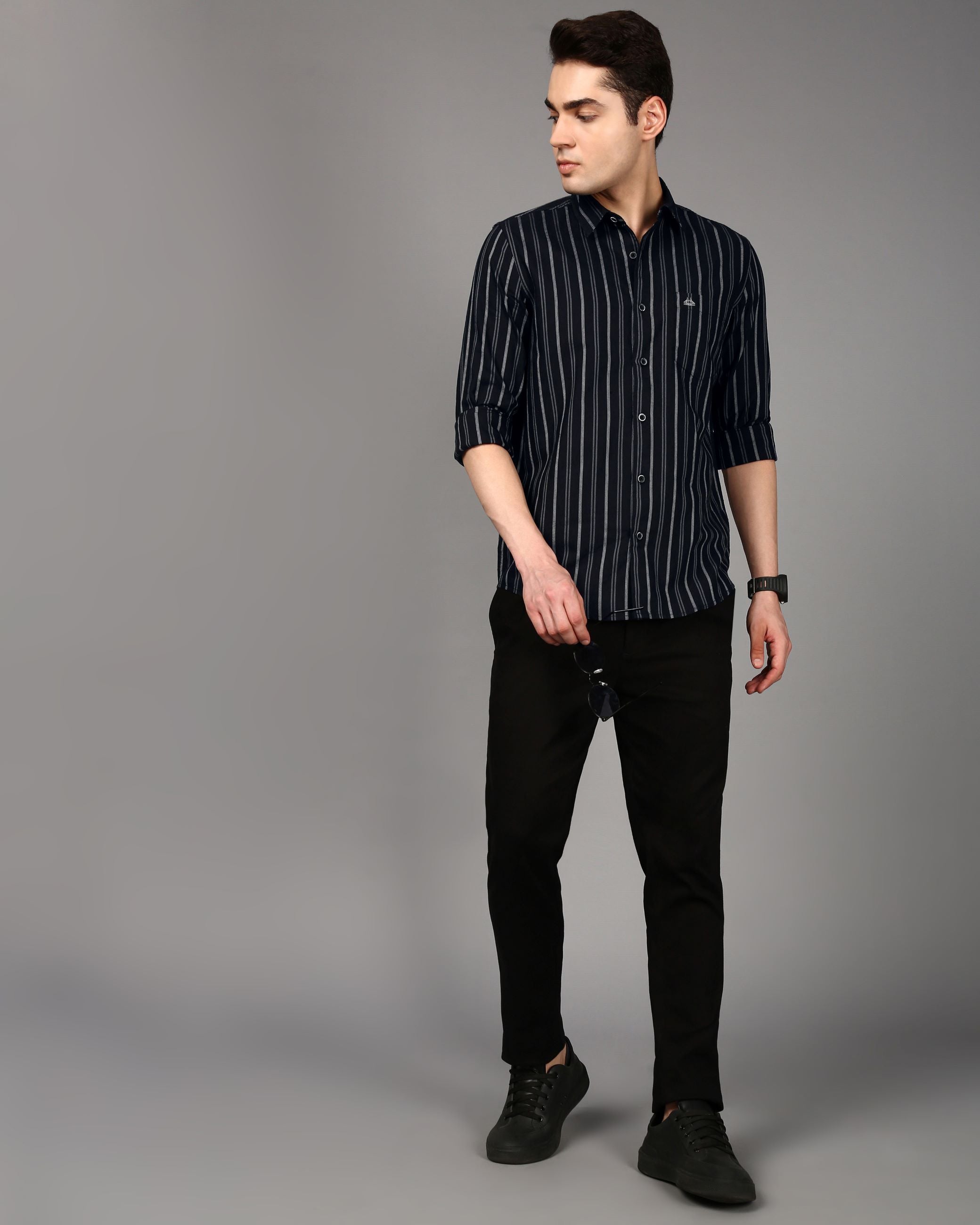 Men Black Striped Shirt