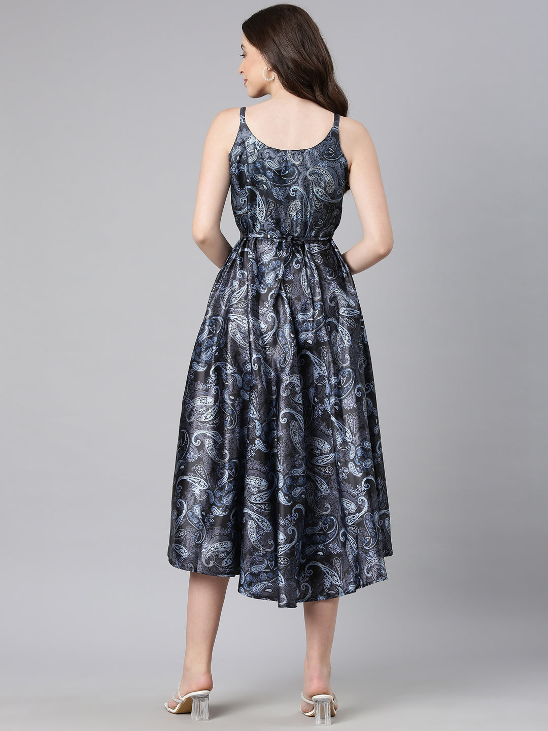 Women Navy Blue Satin Dress