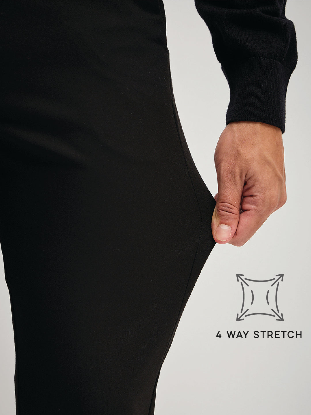 Men Black Solid 4 Way Stretch Formal Trouser