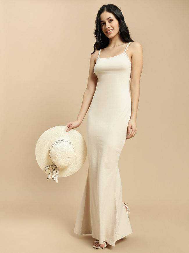 Women Beige Sleeveless Dress