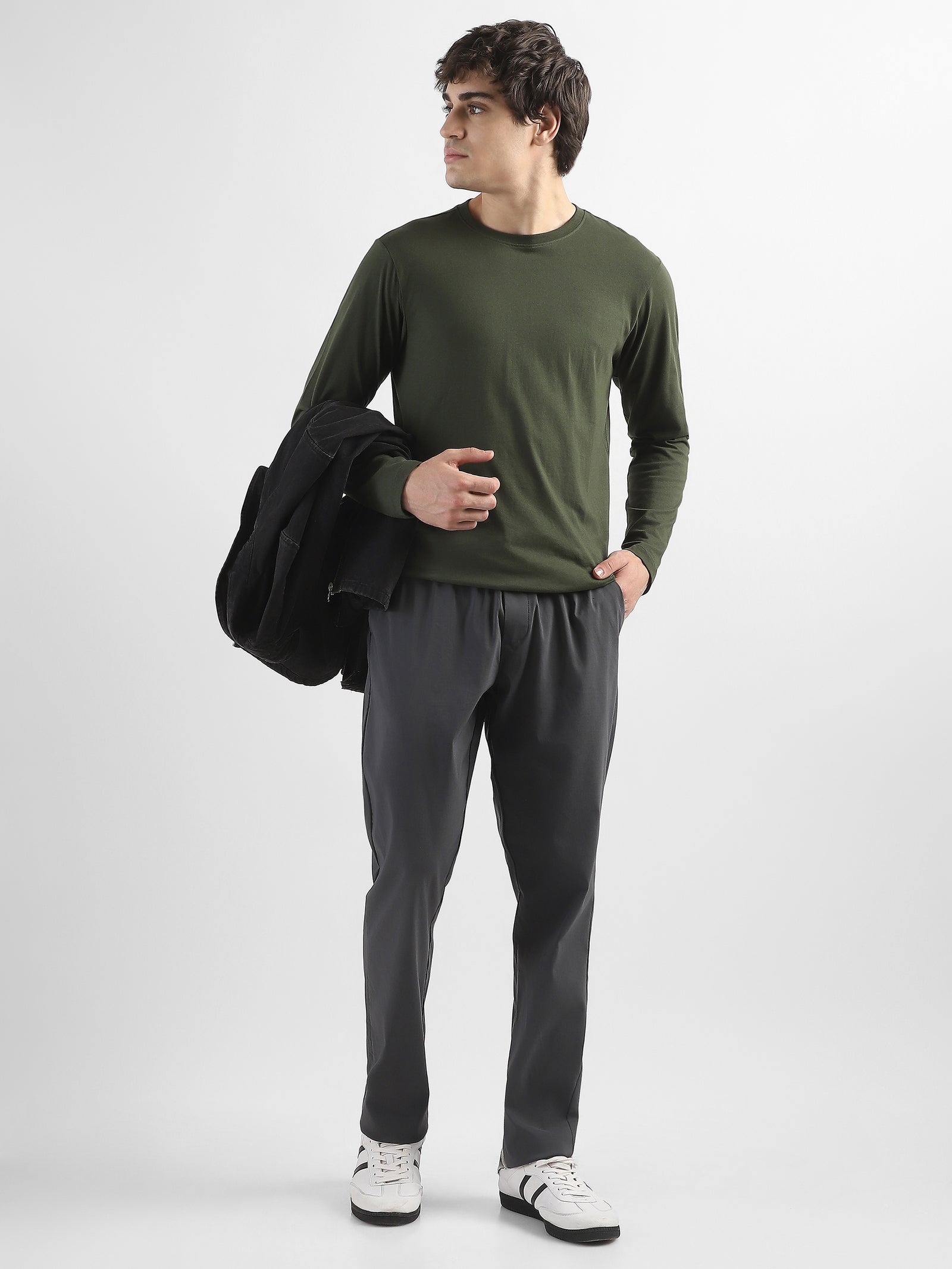 Men Grey Polyester Blend Pants