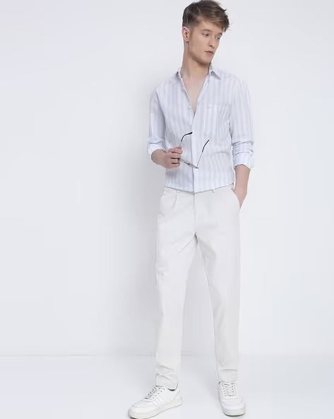 Men Blue Striped Shirt