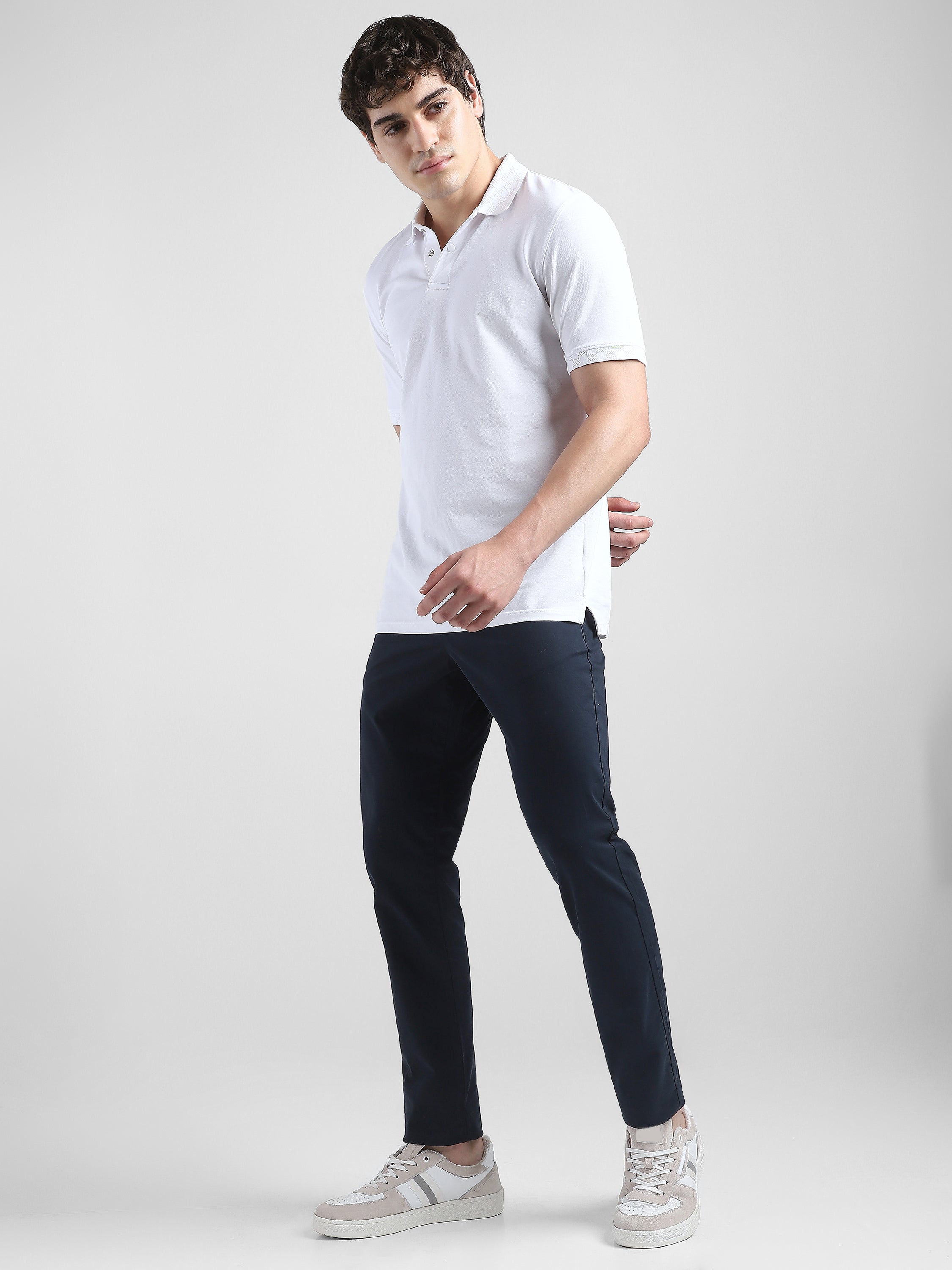Men Navy Mid Rise Regular Fit Trouser