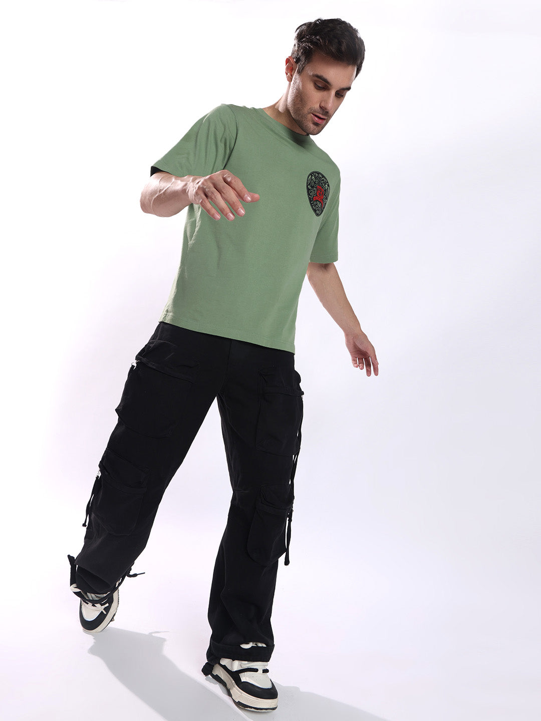 Men Olive Cotton Oversized T-Shirt