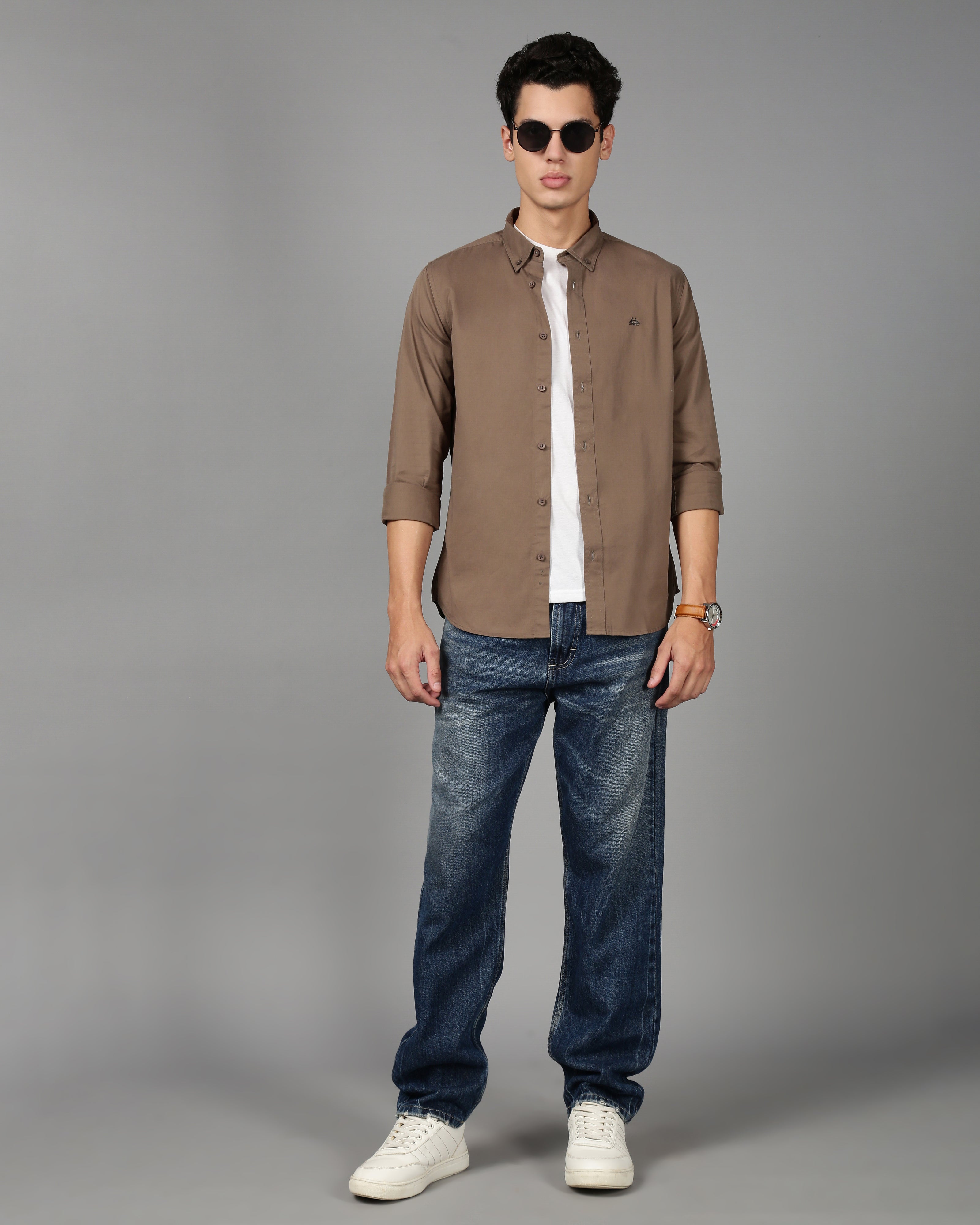 Men Brown Cotton Twill Shirt