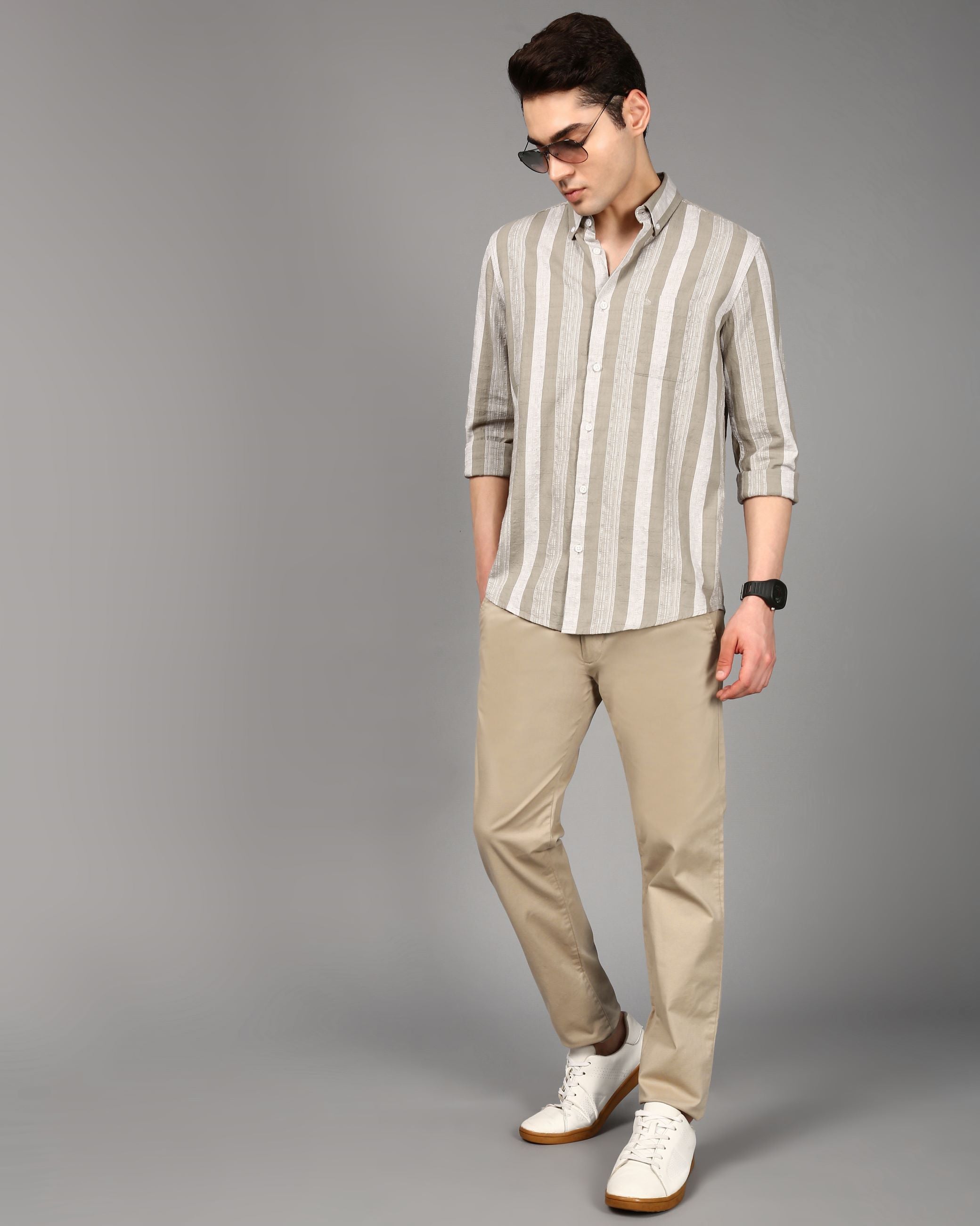 Men Olive Striped Shirt