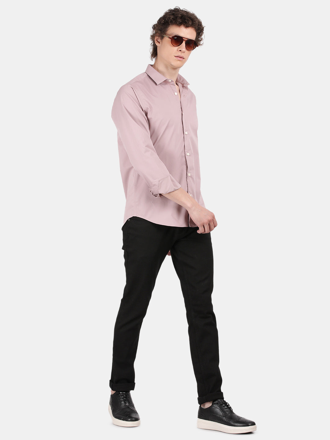 Men Pink Slim Fit Spread Collar Full Sleeve Casual Shirt