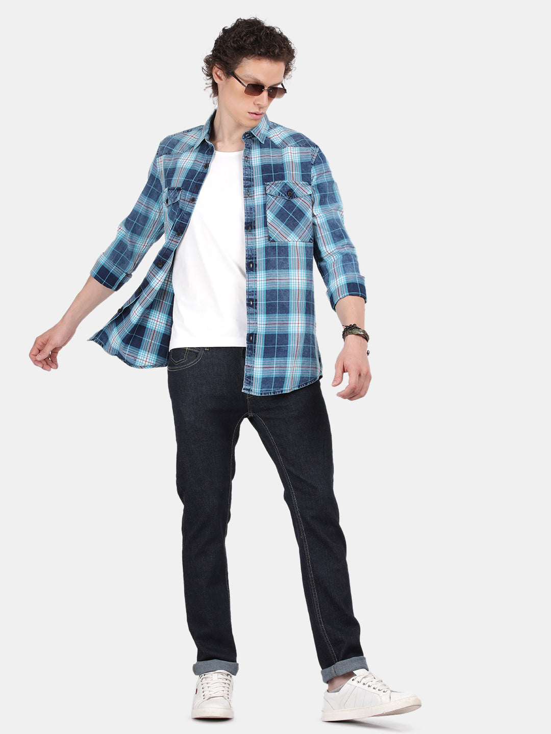 Men Navy Slim Fit Spread Collar Full Sleeve Casual Shirt