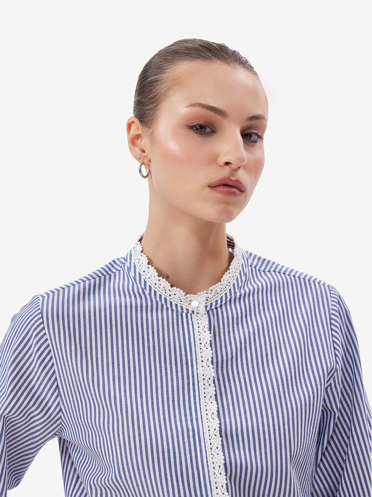 Women Blue Striped Button-Down Shirt
