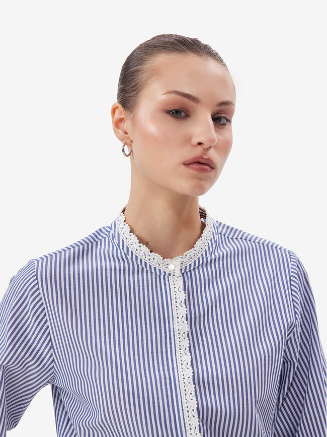 Women Blue Striped Button-Down Shirt