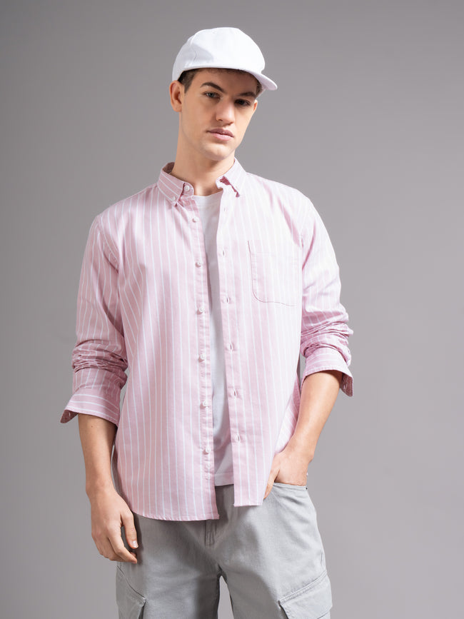 Men Peach Striped Shirt