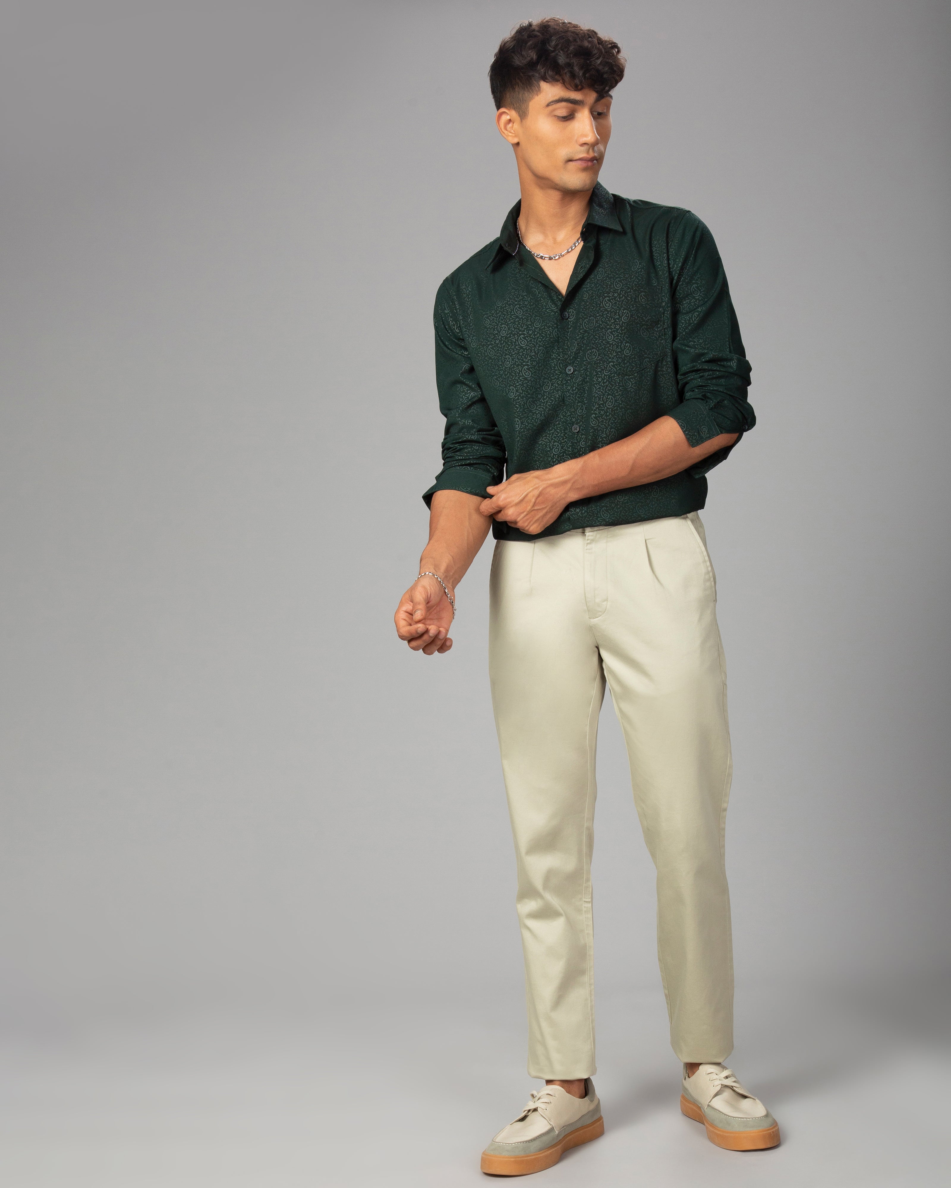 Men Olive Cotton Slim Shirt