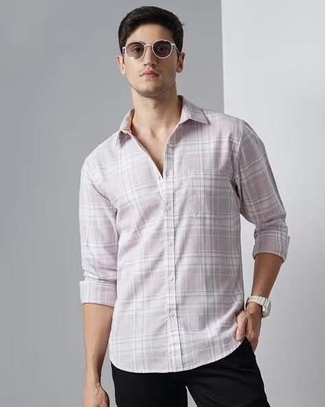 Men White Checked Slim Fit Shirt