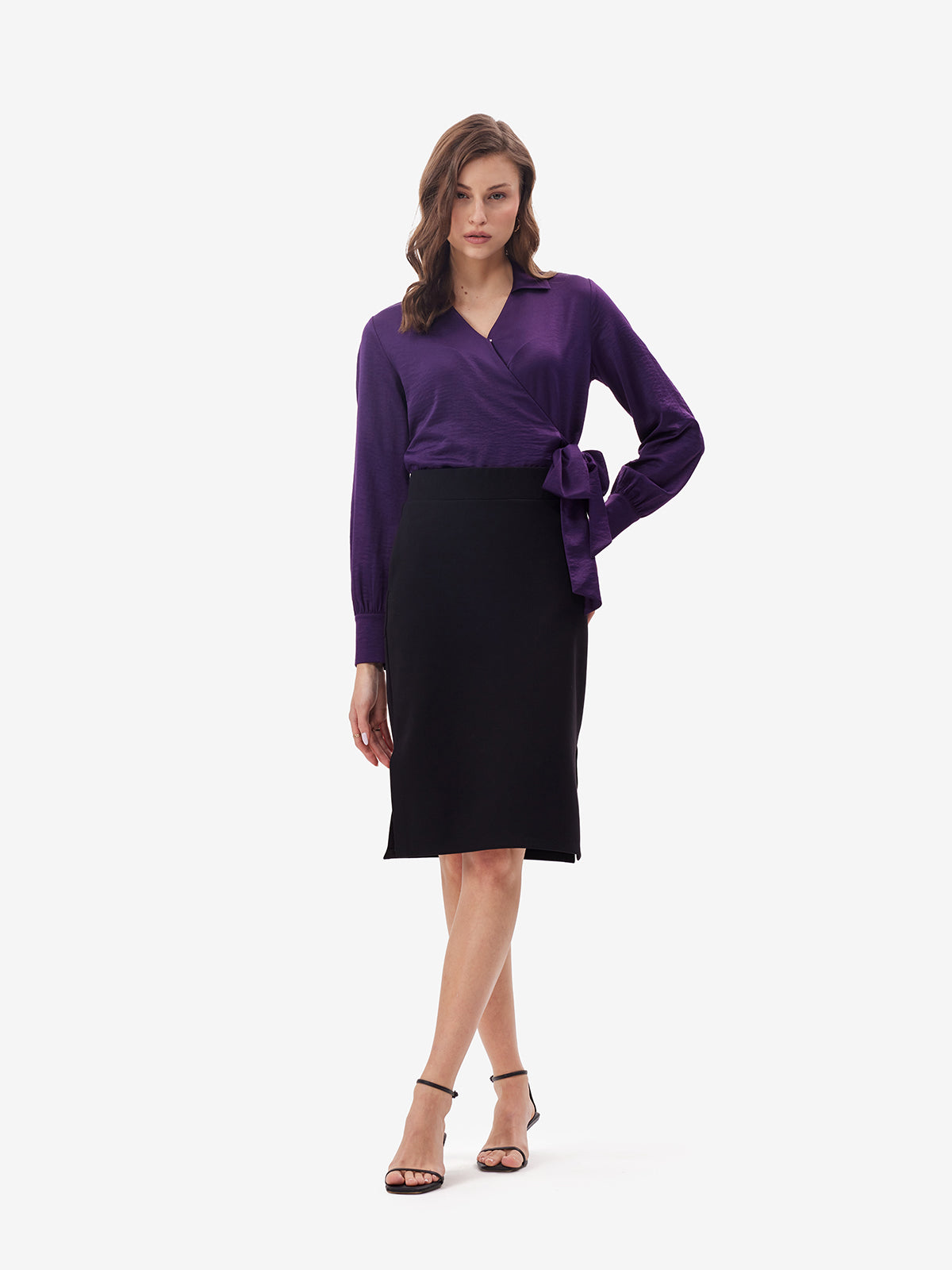 Women Black Pencil Skirt with Side Slit