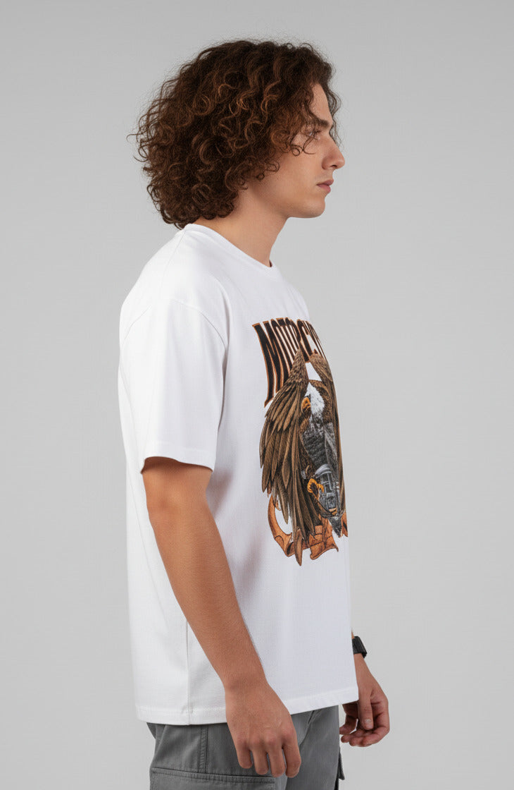 Men White Graphic Cotton Oversized T-Shirt