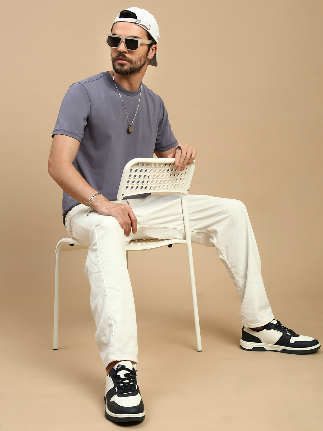 Men Blue High Neck Tee