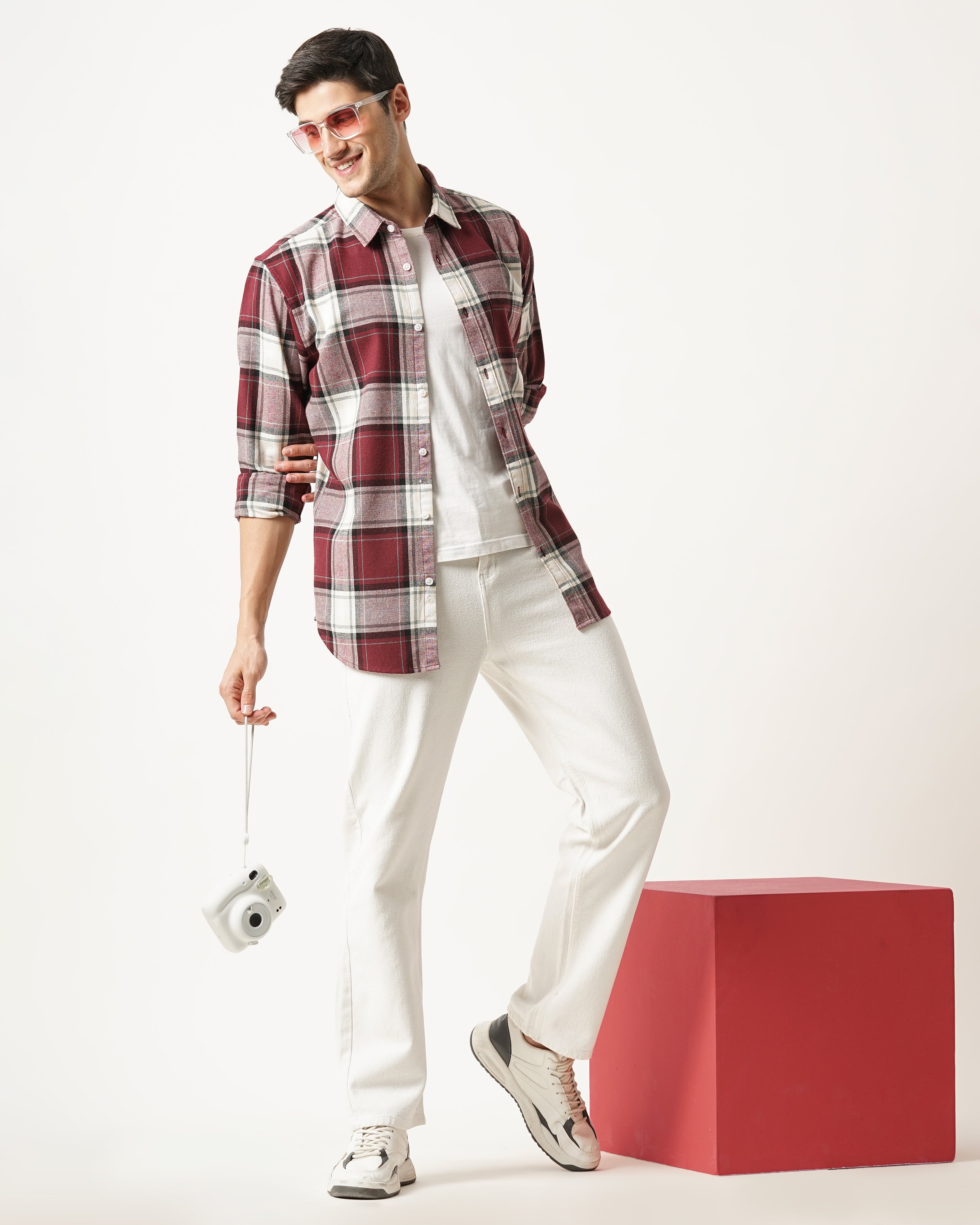 Men Red Cotton Slim Shirt