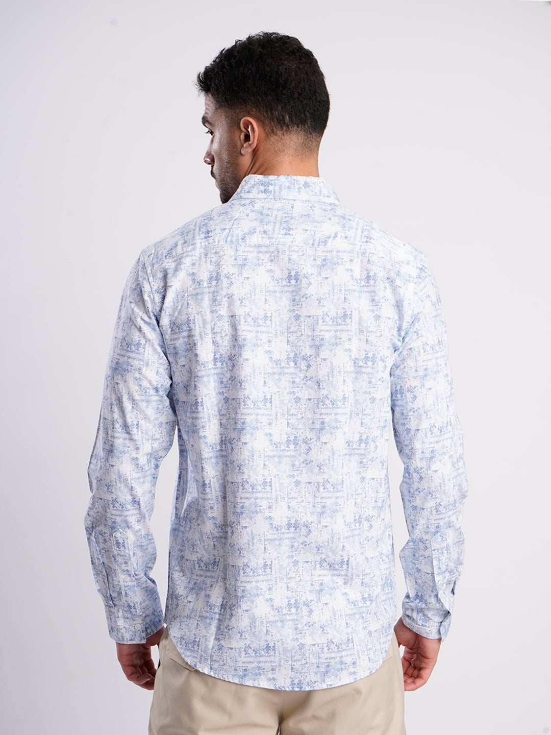 Men Blue and White Abstract printed Shirt