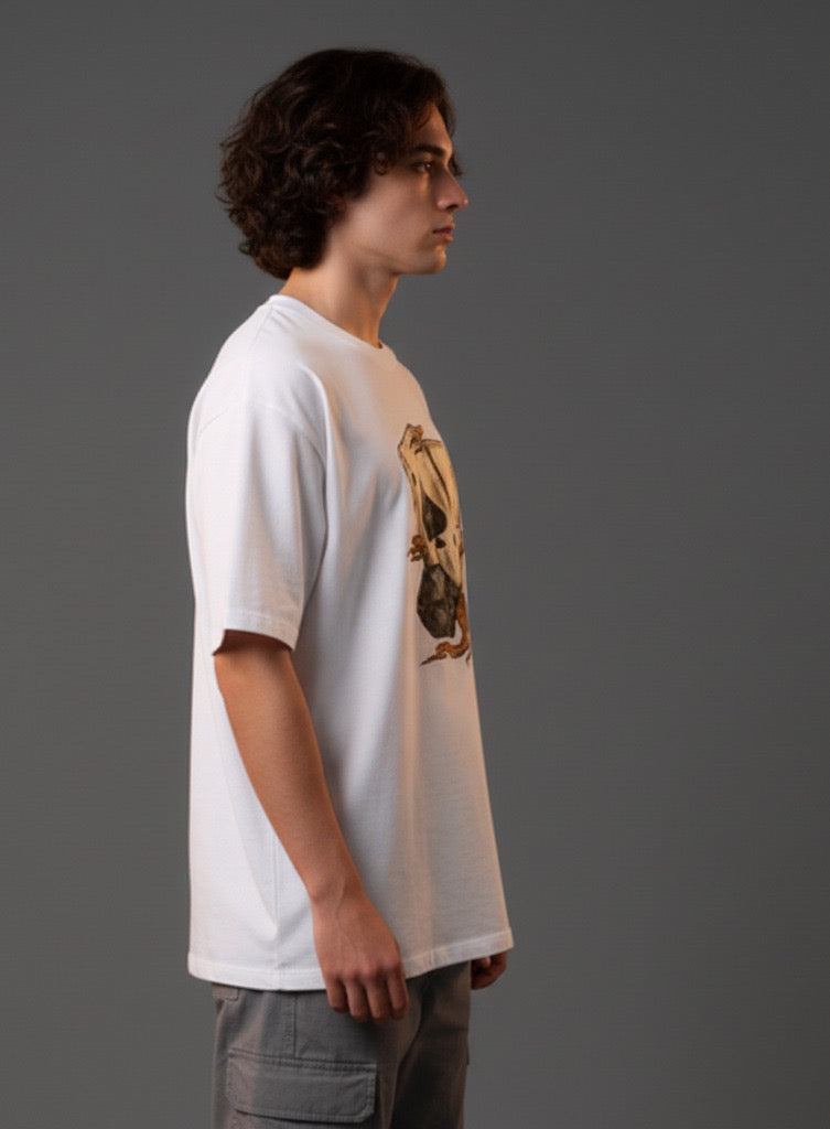 Men White Graphic Cotton Oversized T-Shirt