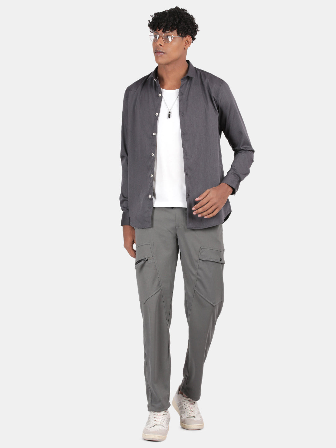 Men Charcoal Slim Fit Spread Collar Full Sleeve Casual Shirt