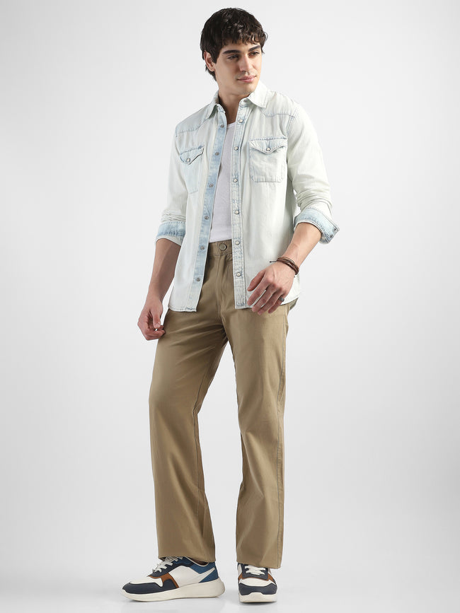 Men Khaki Straight Fit Trousers