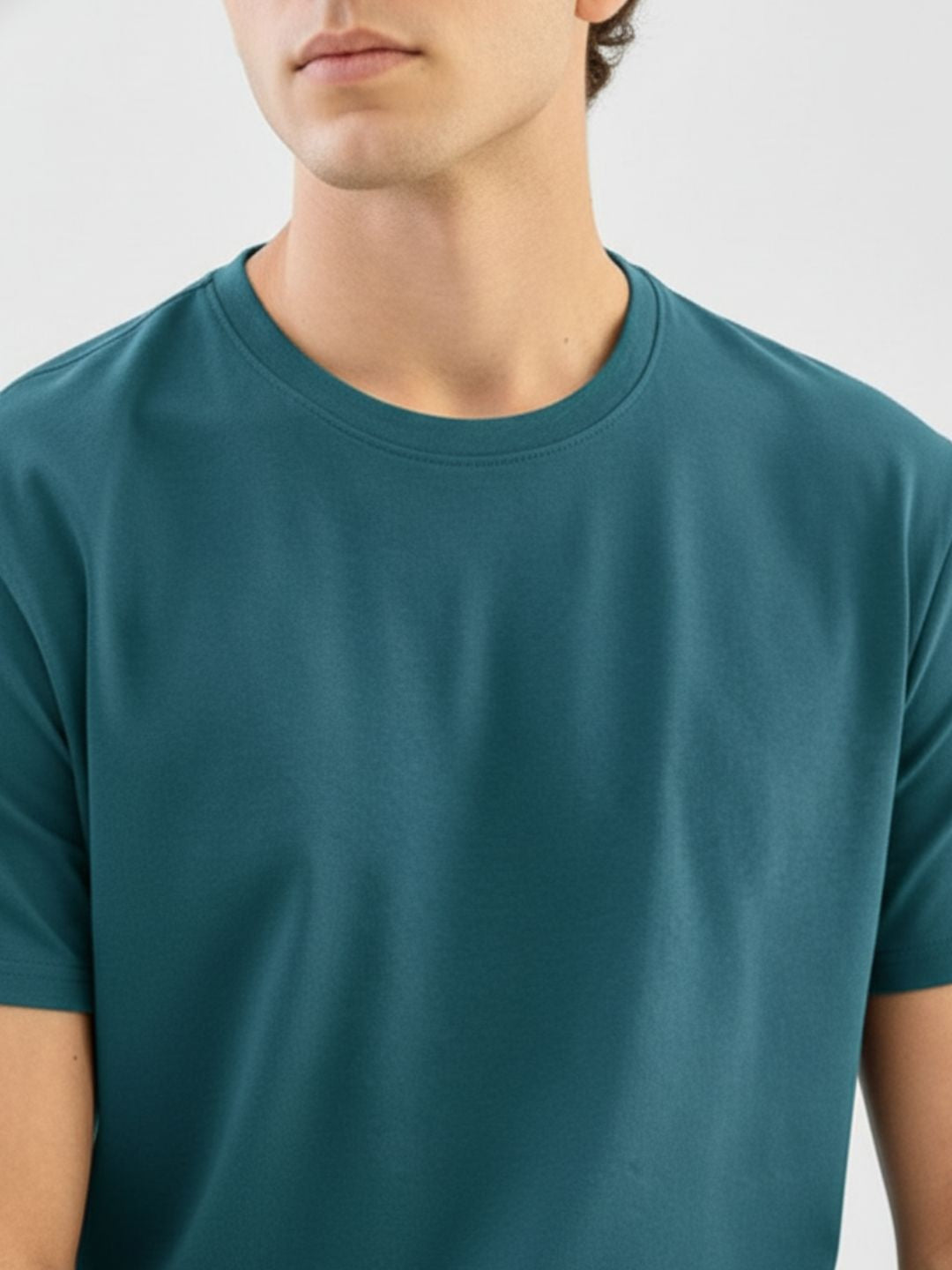 Men Teal Soild Cotton T-shirt