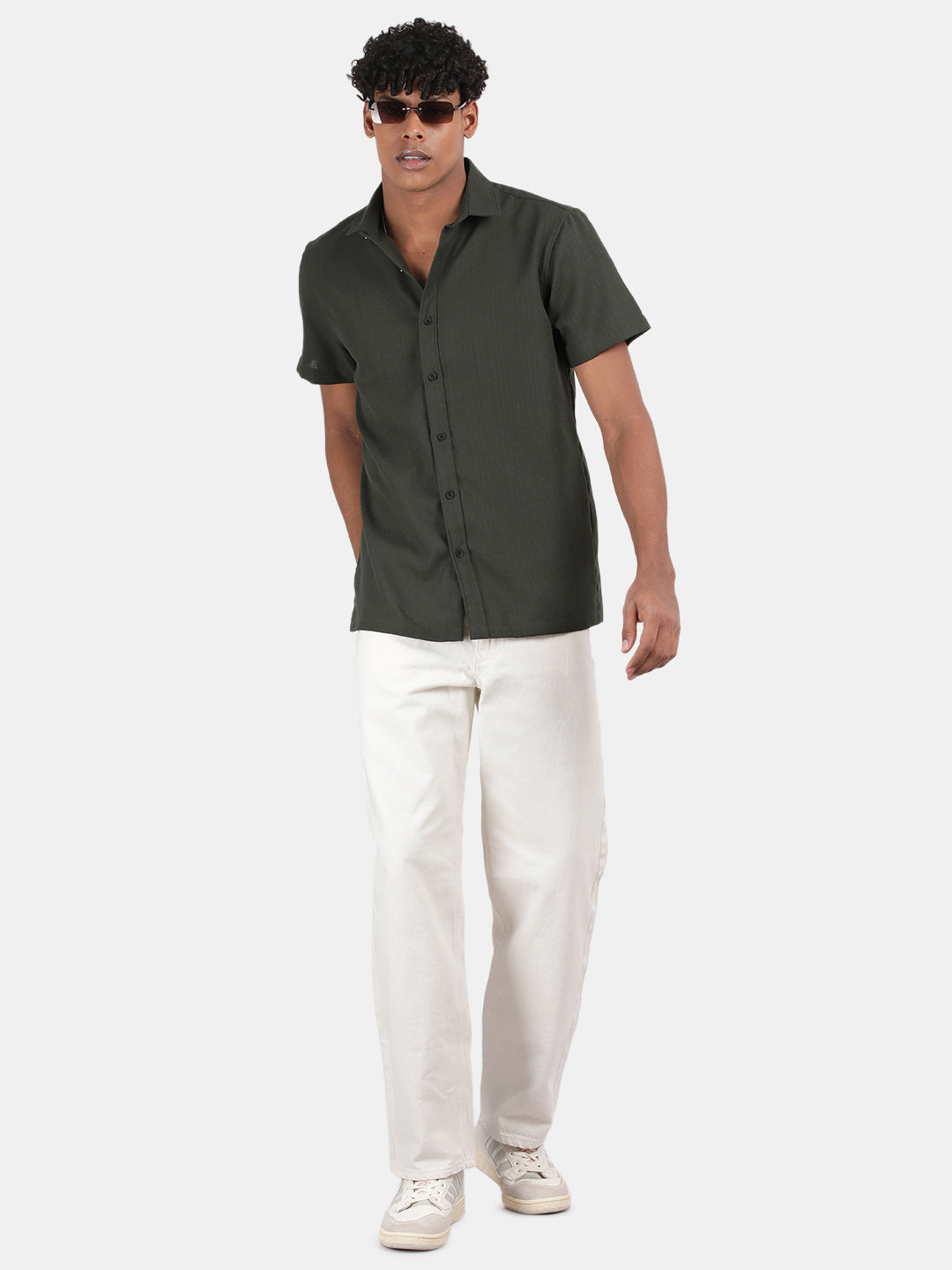 Men Pink Slim Fit Spread Collar Half Sleeve Casual Shirt