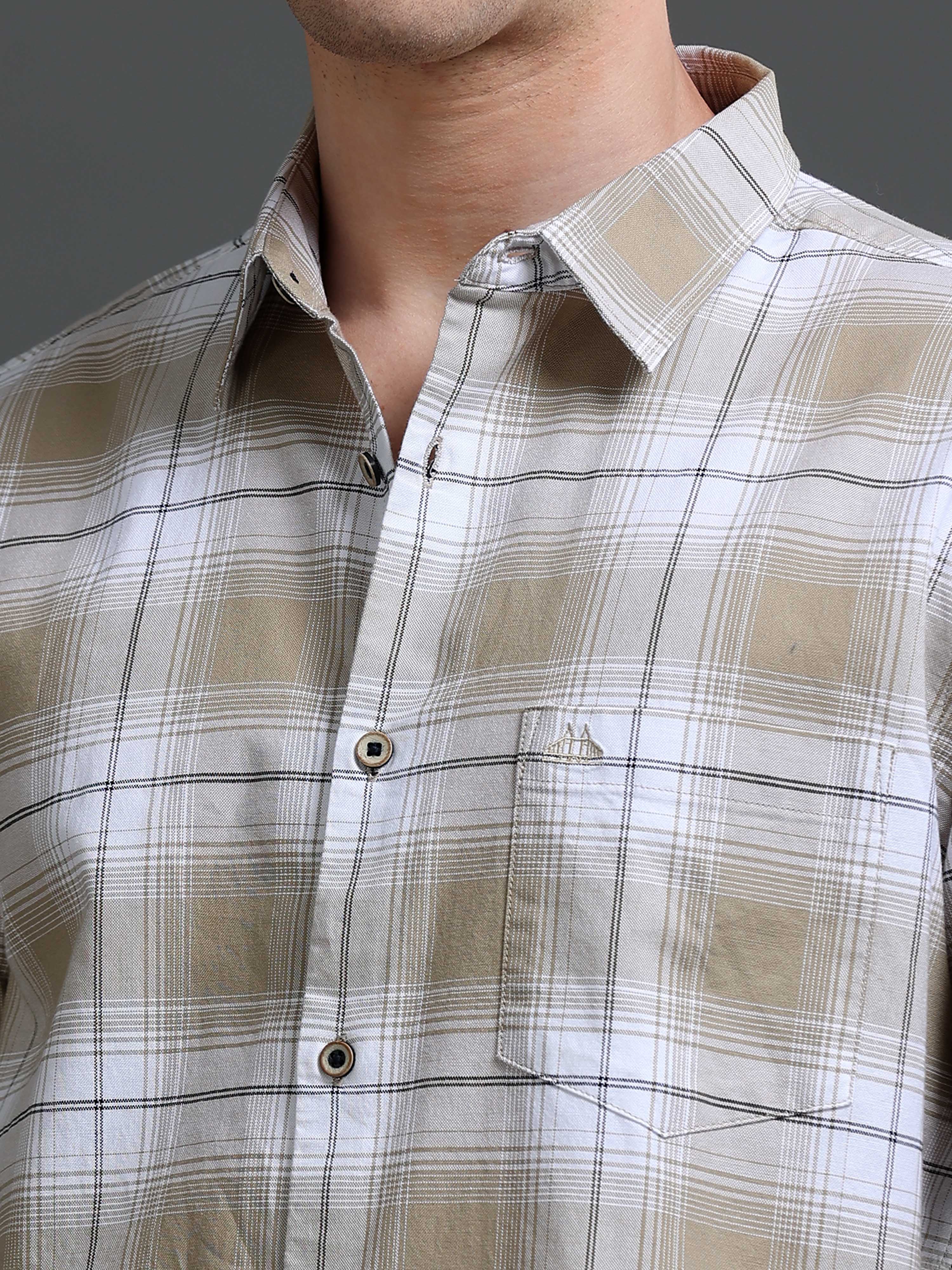 Men Beige Checked Cotton Shirt
