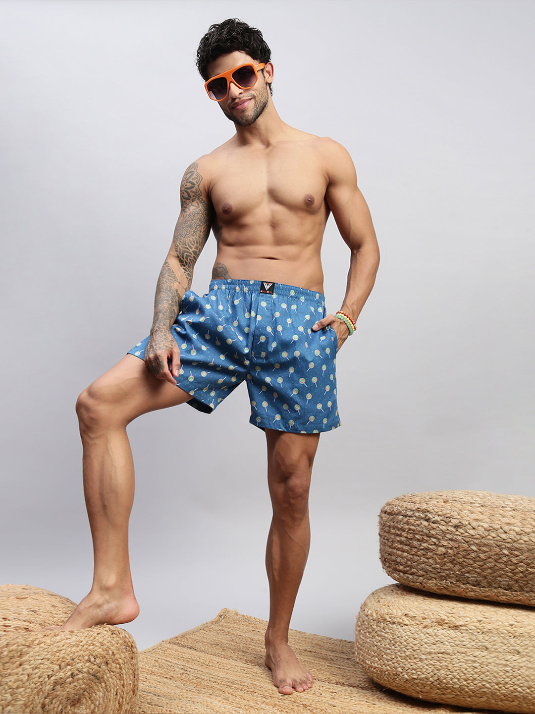 Men Pack of 2 Printed Cotton Boxer Shorts