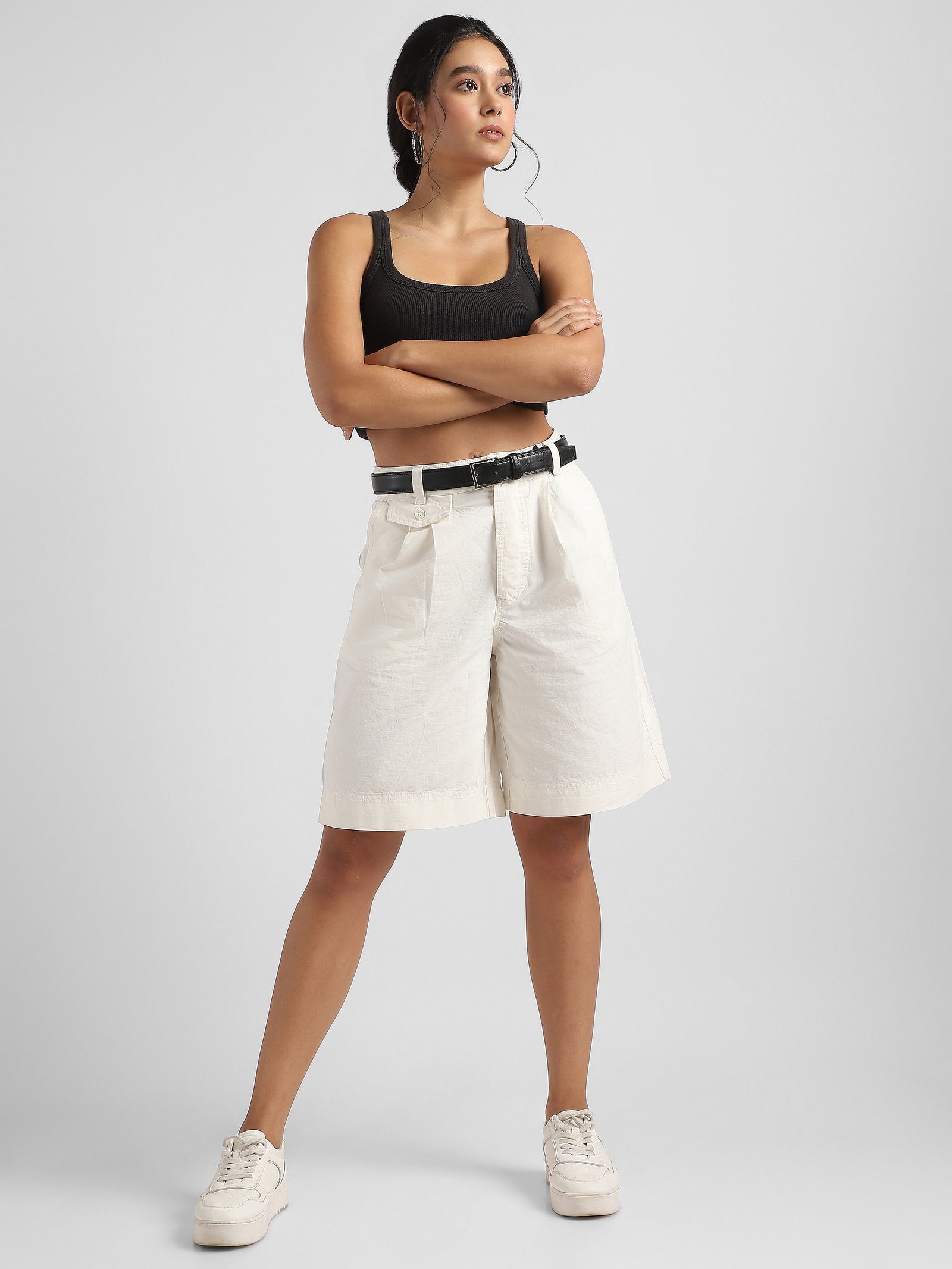 Women White Regular Fit High Waist shorts