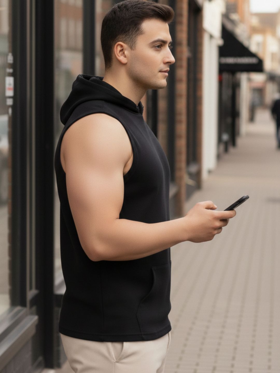Men Black Hooded T-Shirt