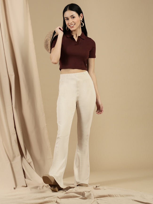 Women Brown Half Sleeve Crop Top