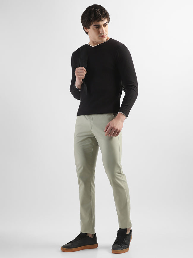 Men Pistacho Green Slim Fit Mid Rise Formal Trouser