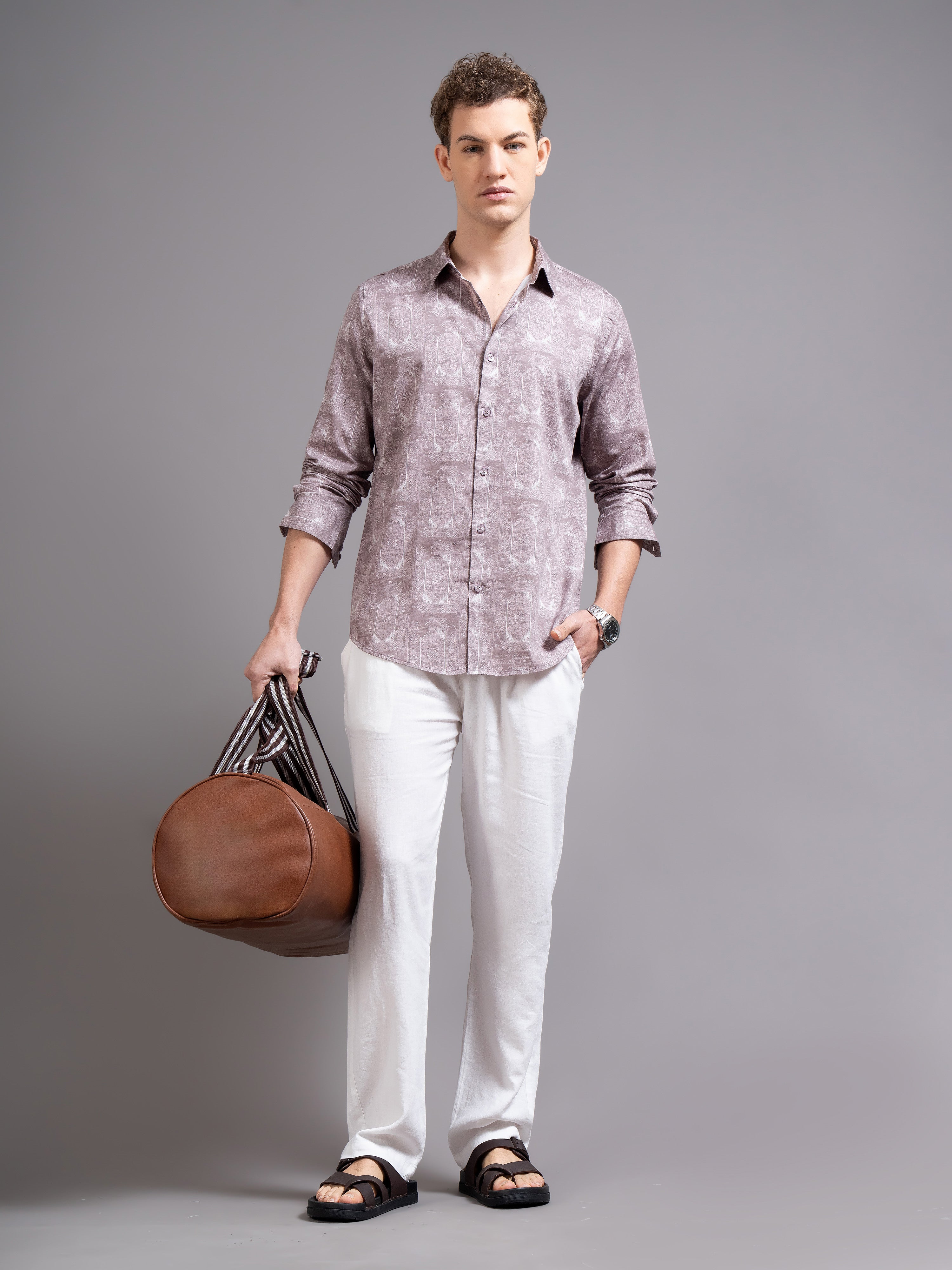 Men Mauve Geometric Print Shirt
