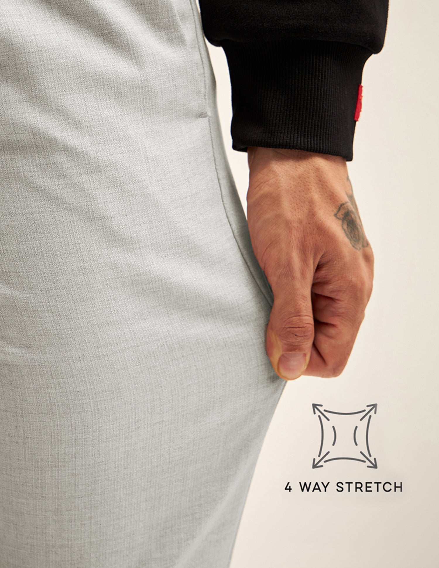 Men Grey Solid 4 Way Stretch Formal Trouser