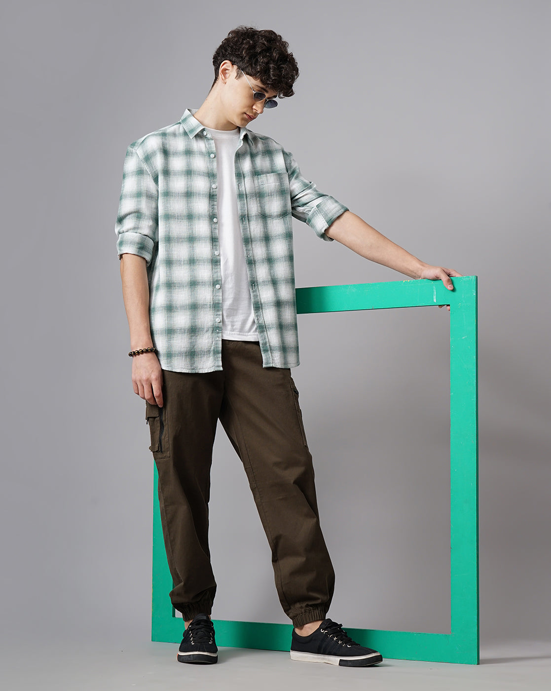 Men Green Cotton Slim Shirt