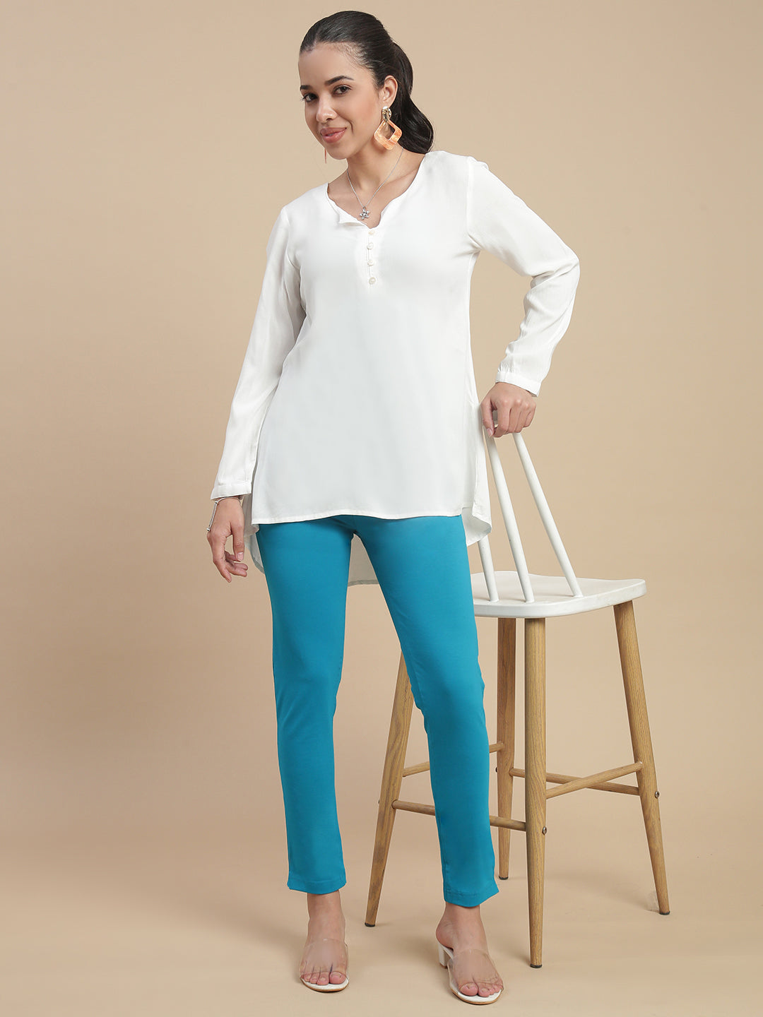 Women Teal Cotton Kurti Pants