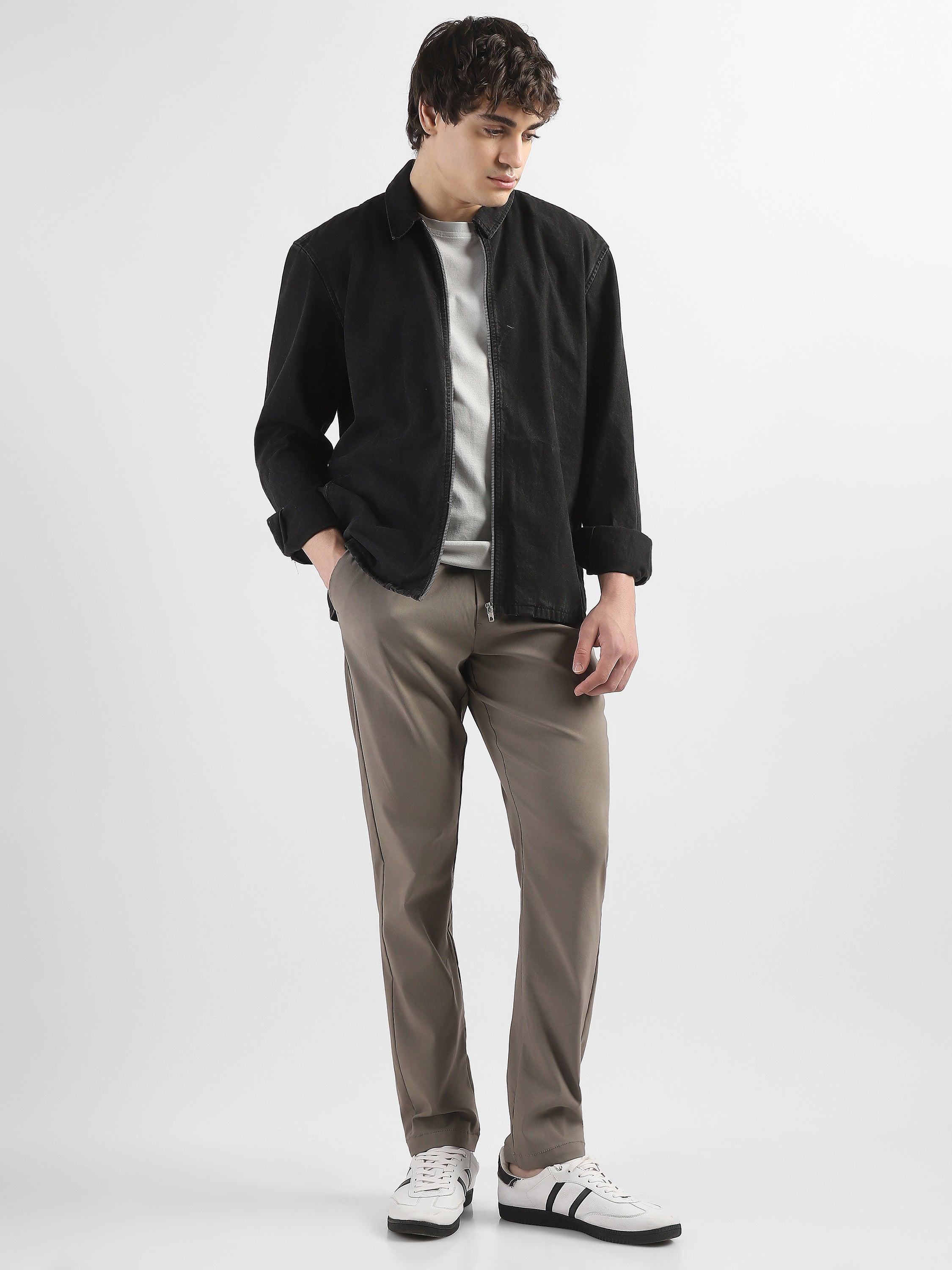 Men Brown Polyester Blend Pants