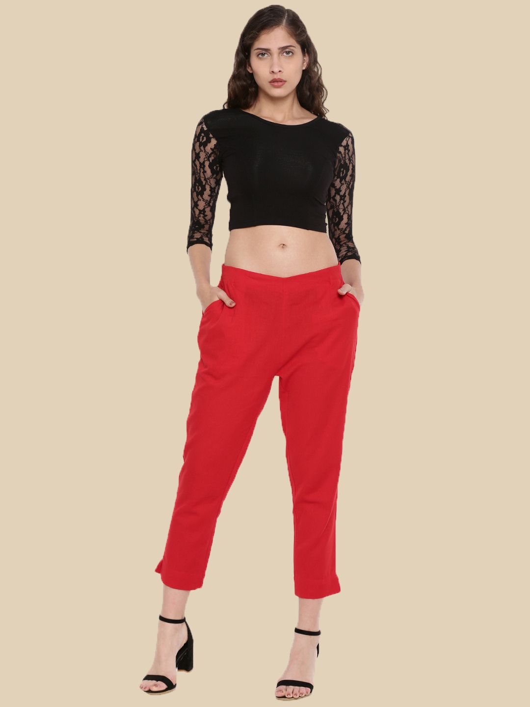 Women Red Casual Pants