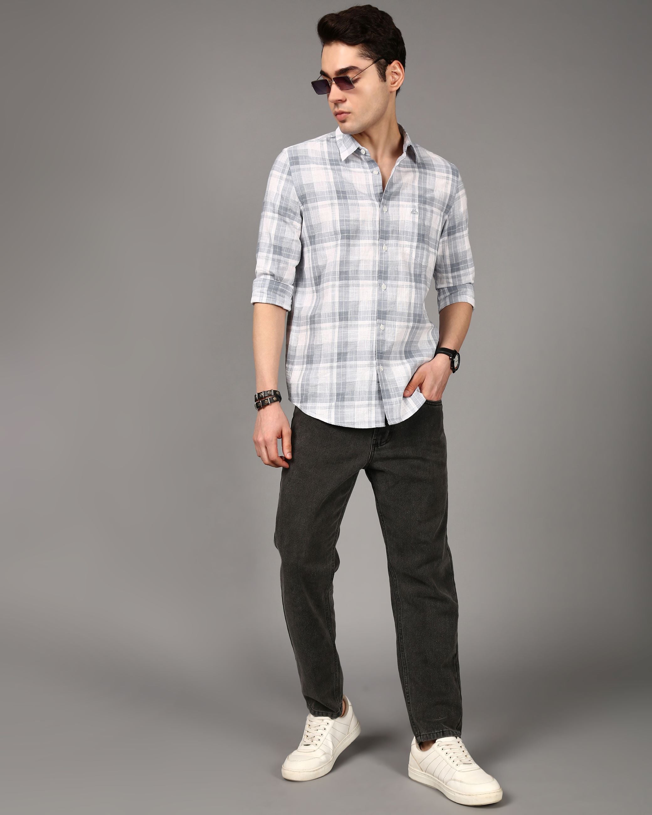 Men Grey Checked Shirt