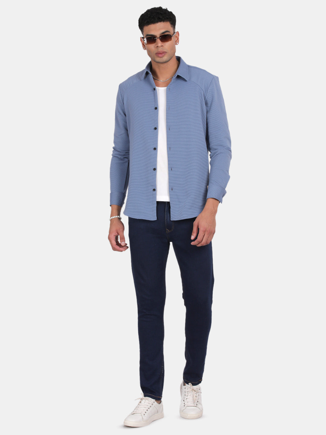 Men Grey Slim Fit Spread Collar Full Sleeve Casual Shirt