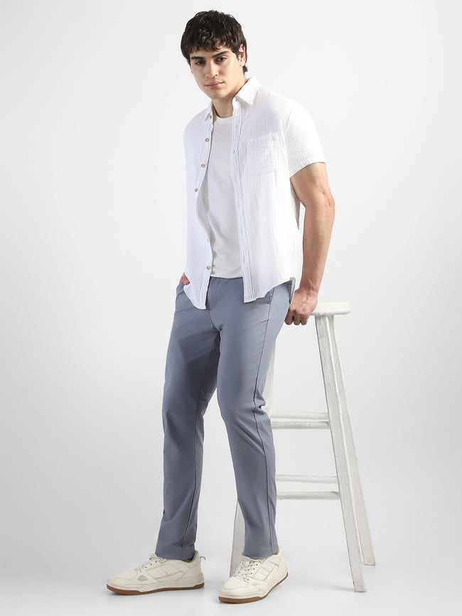 Men Blue Slim Fit Mid Rise Formal Trouser