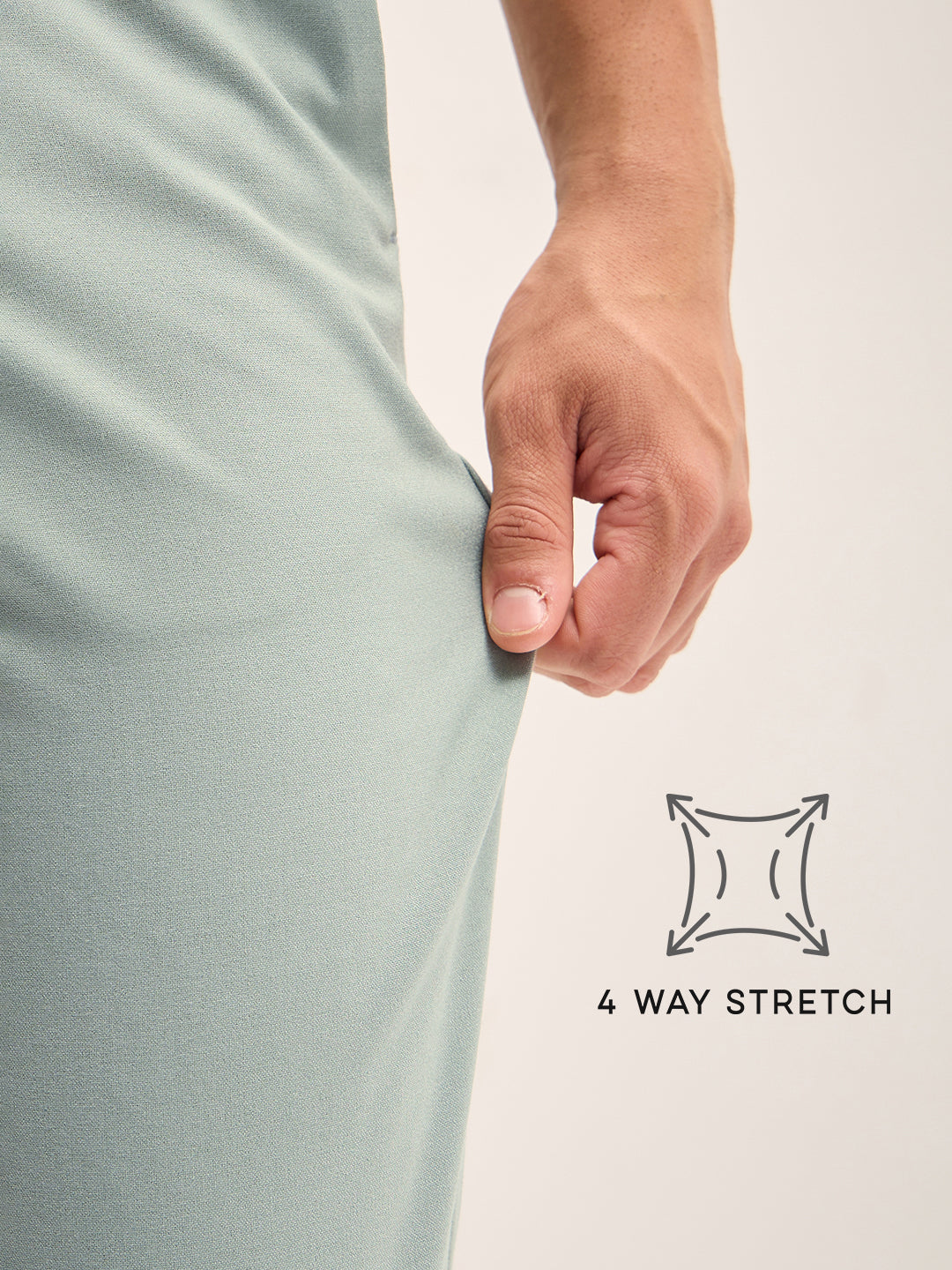 Men Green Solid 4 Way Stretch Formal Trouser