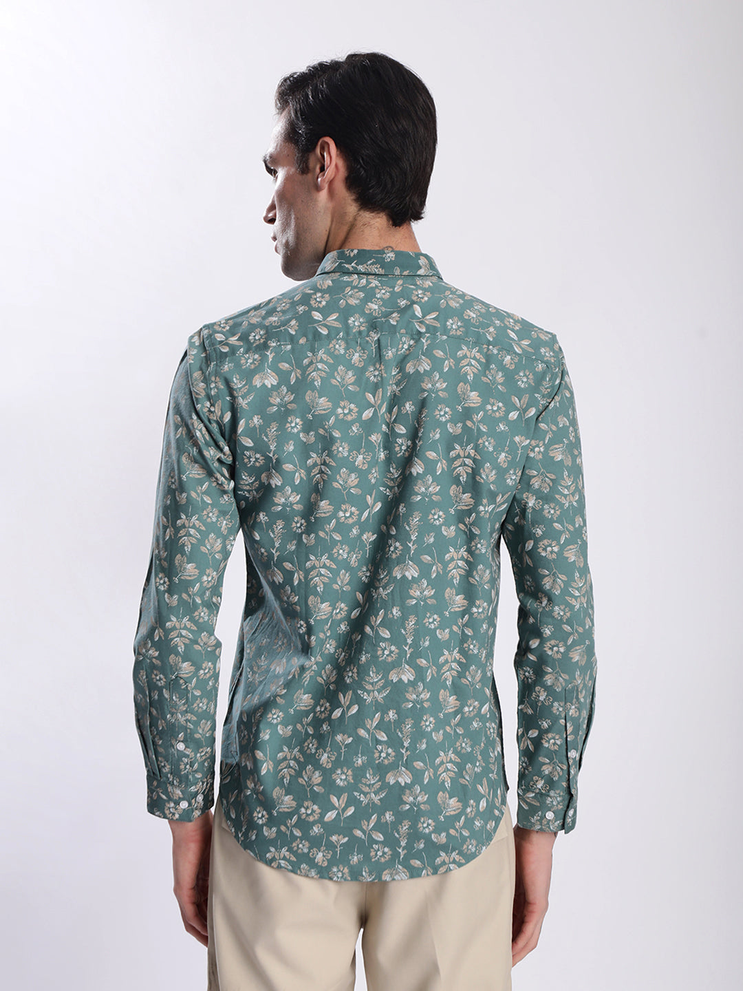 Men Turquoise Floral Printed Shirt