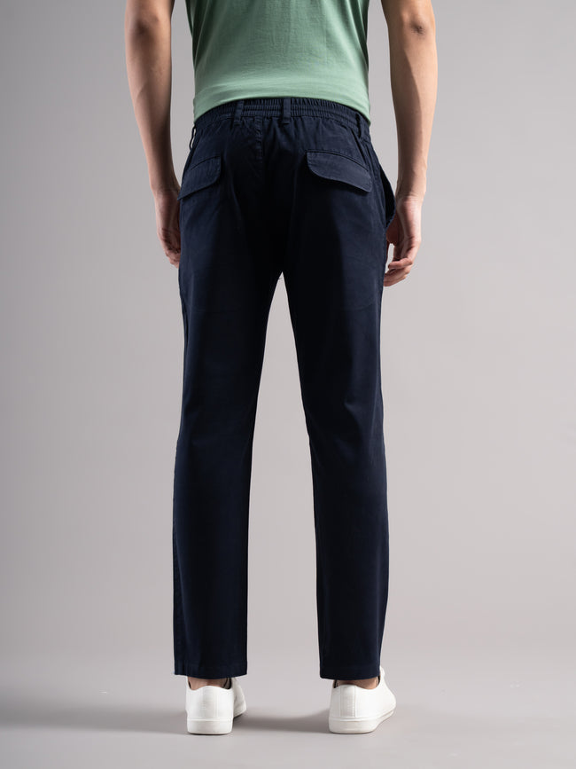Men Blue Elastic Drawstring Trousers