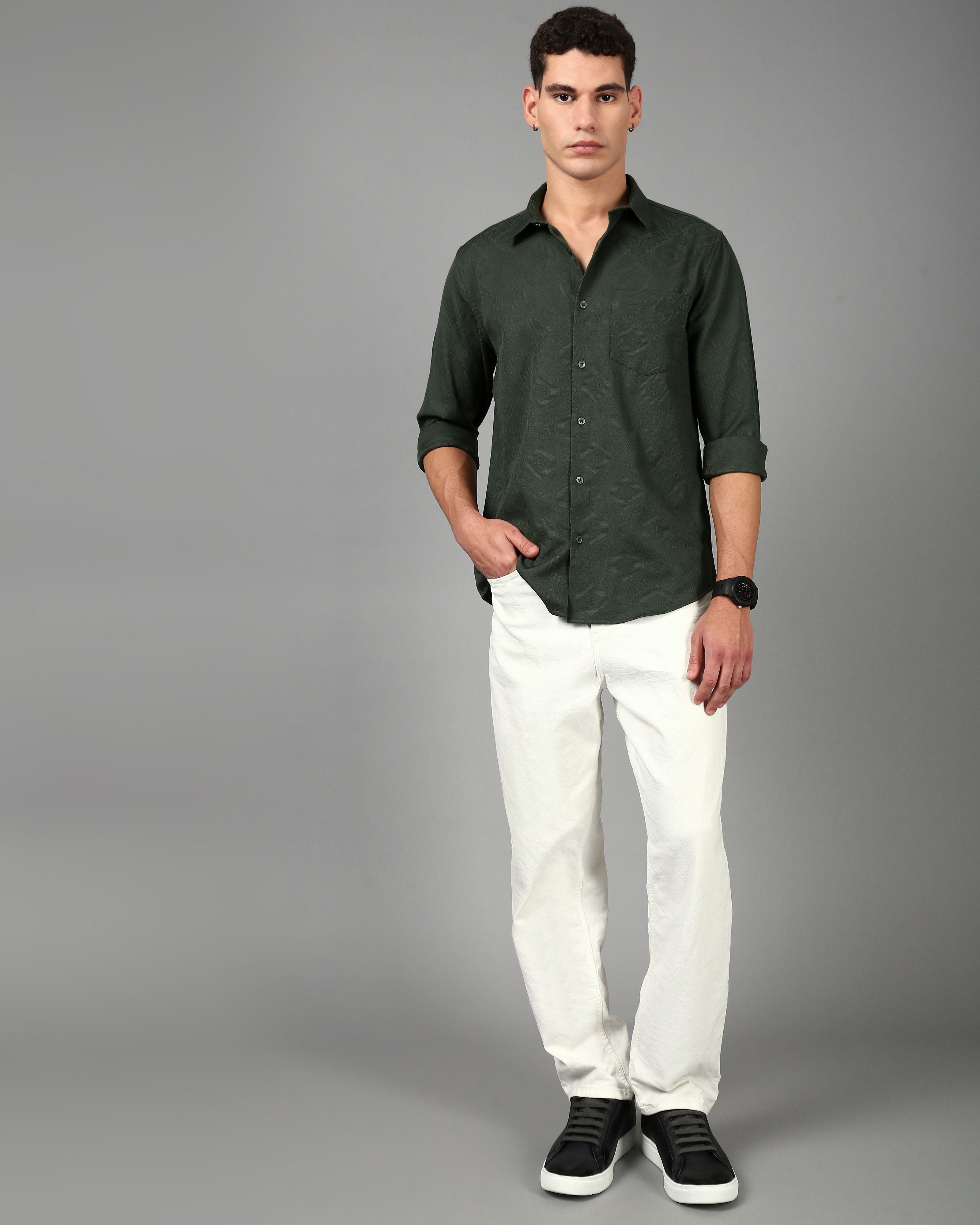 Men Olive Casual Shirt