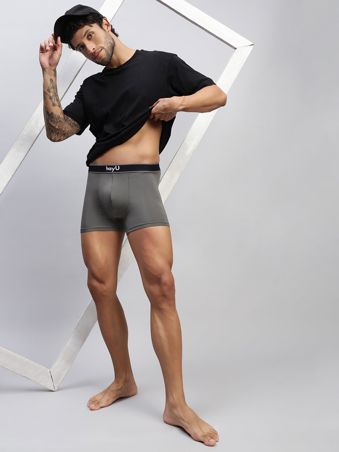 Men Grey Modal Solid Trunks