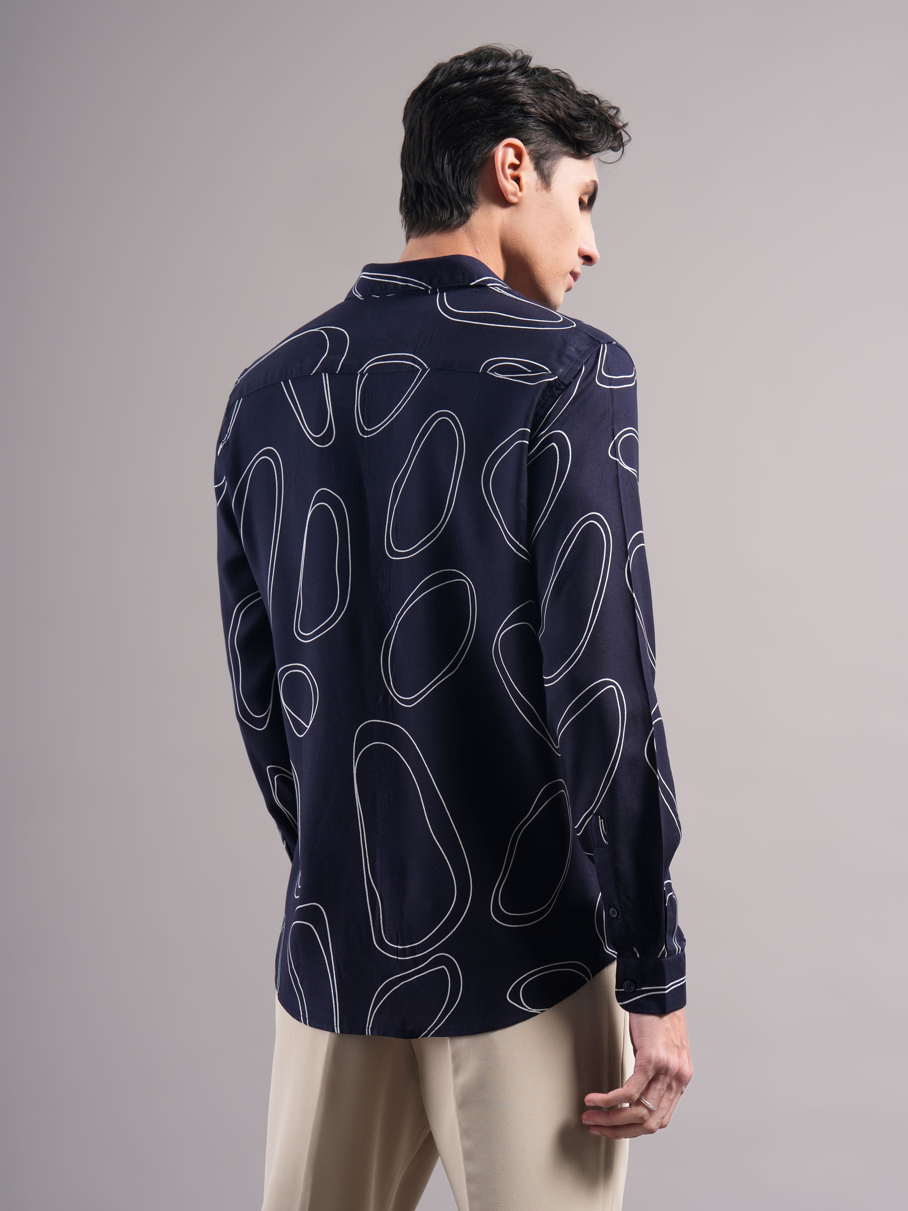 Men Navy Printed Casual Shirt